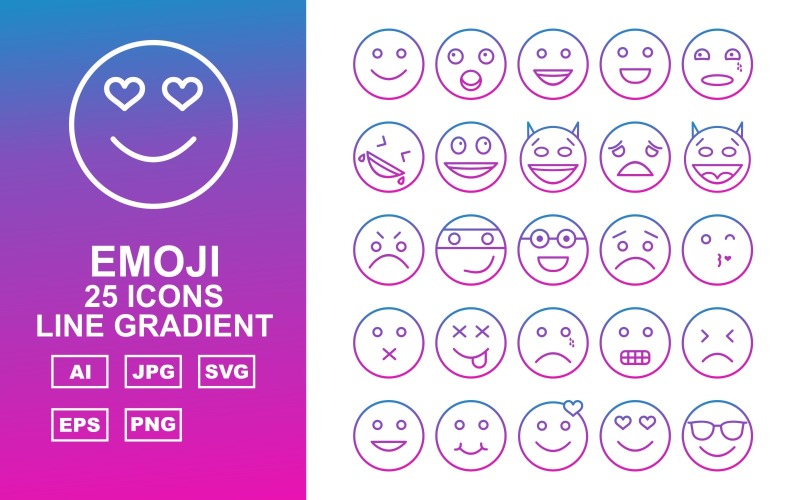 25 Premium Emoji Line Gradient Icon Set