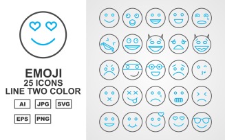 25 Premium Emoji Line Two Color Icon Set