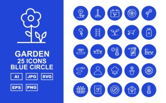 25 Premium Garden Blue Circle Icon Set