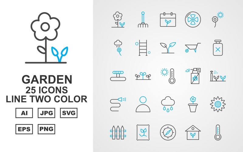 25 Premium Garden Line Two Color Icon Set