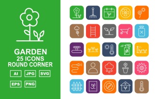 25 Premium Garden Round Corner Icon Set