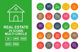 25 Premium Real Estate Multi Circle Icon Set