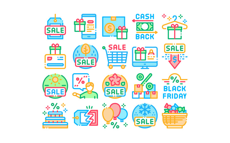 Cost Reduction Sale Collection Set Vector Icon Icon Set