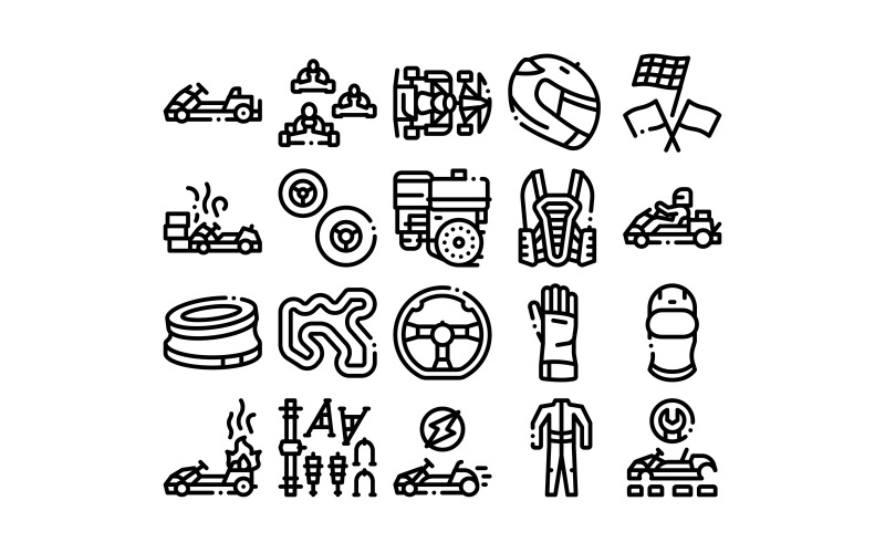 Karting Motorsport Collection Set Vector Icon Icon Set