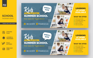 Modern Kids School Facebook Cover and Banner Social Media Template