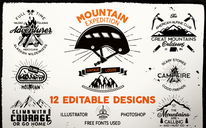 Camp SVG Bundle Mountain Emblems Editable PNG Logo Template