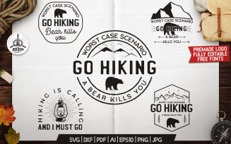Mountain Camp, Retro Hiking Badges T-Shirt SVG Cuts Logo Template