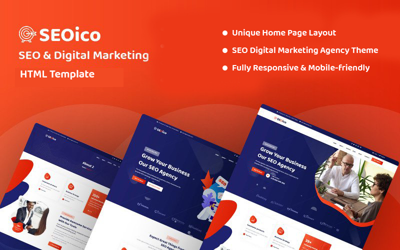 "Seoico - SEO & Digital Marketing" - адаптивний Шаблон сайту №157948