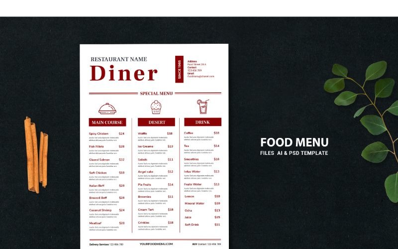 Food Menu Diner Red & White - Corporate Identity Template