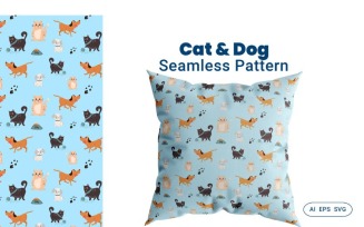 Seamless Pattern Cat & Dog Background