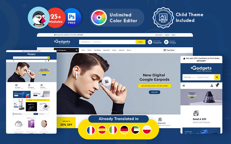 Reszponzív Gadgets Electronics - Multipurpose Responsive PrestaShop sablon 158524