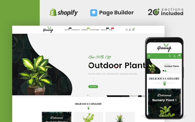 Reszponzív Growup - Organic Garden Store Shopify sablon 158533