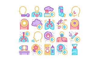 Asthma Sick Allergen Collection Set Vector Iconset