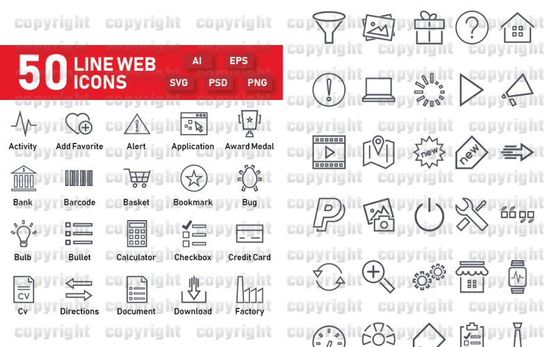 50 Line Web Icon Set