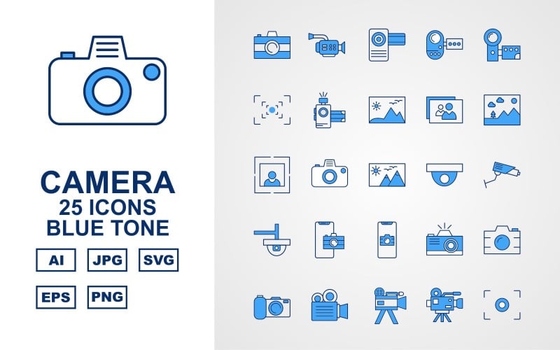 25 Premium Camera Blue Tone Icon Set