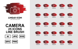 25 Premium Camera Line Brush Icon Set