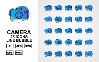 25 Premium Camera Line Bubble Icon Set