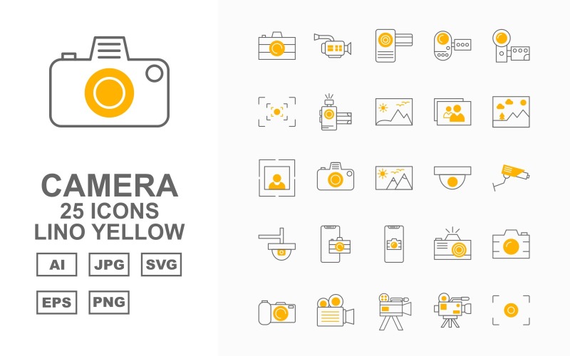 25 Premium Camera Lino Yellow Icon Set