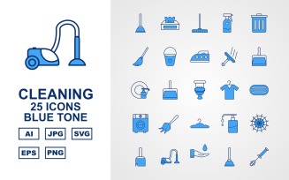 25 Premium Cleaning Blue Tone Icon Set