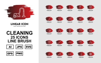 25 Premium Cleaning Line Brush Icon Set