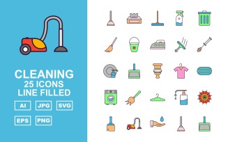 25 Premium Cleaning Line Filled Icon Set