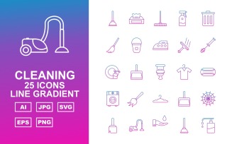 25 Premium Cleaning Line Gradient Icon Set