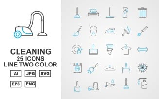 25 Premium Cleaning Line Two Color Icon Set