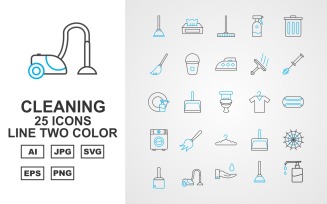 25 Premium Cleaning Line Two Color Icon Set