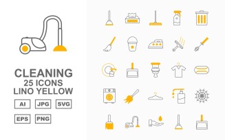 25 Premium Cleaning Lino Yellow Icon Set