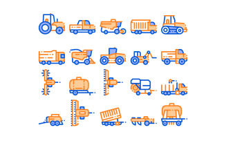 Agricultural Vehicles Vector Thin Line Set Icon