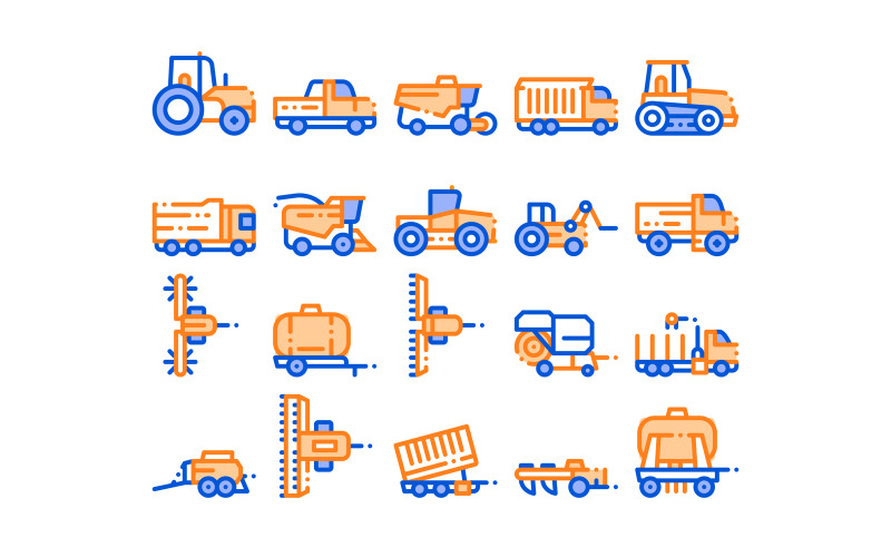 Agricultural Vehicles Vector Thin Line Set Icon Icon Set