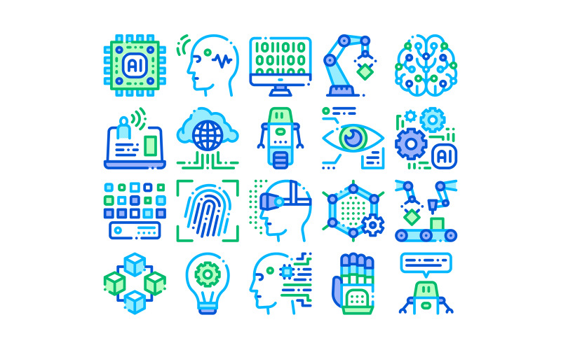 Artificial Intelligence Vector Thin Set Icon Icon Set