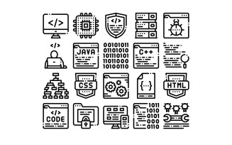 Coding System Vector Thin Line Set Icon