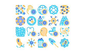 Collection Bacteria Germs Vector Sign Set Icon