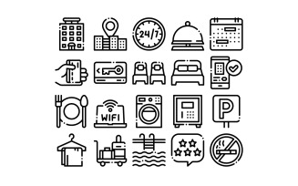 Collection Hostel Elements Vector Sign Set Icon