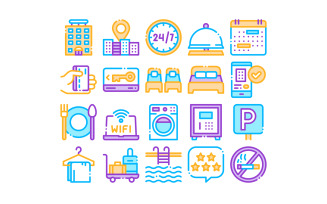 Collection Hostel Elements Vector Sign Set Icon