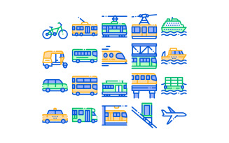 Collection Public Transport Vector Line Set Icon