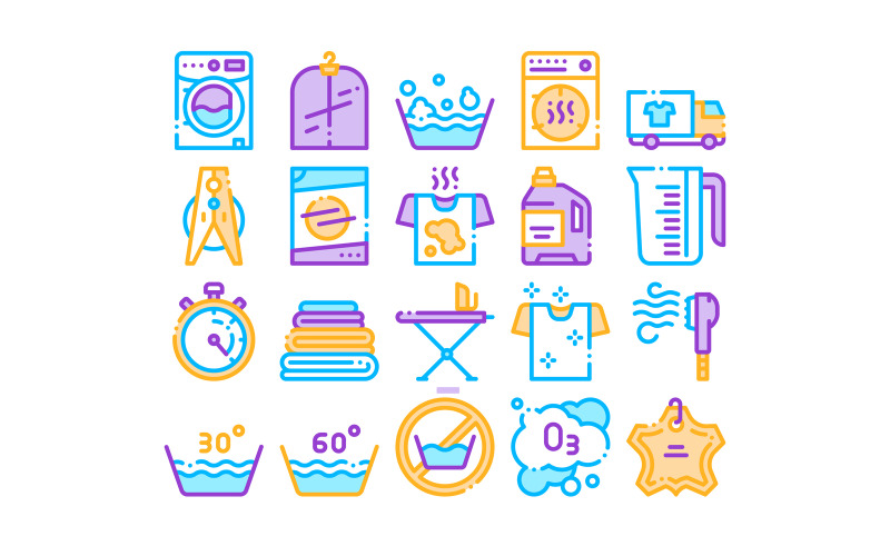 Laundry Service Vector Thin Line Set Icon Icon Set