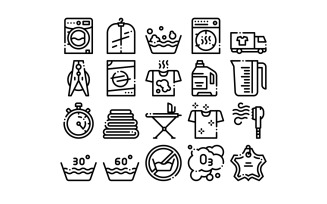 Laundry Service Vector Thin Line Set Icon