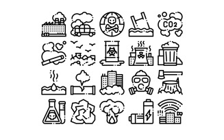 Pollution of Nature Vector Thin Line Set Icon