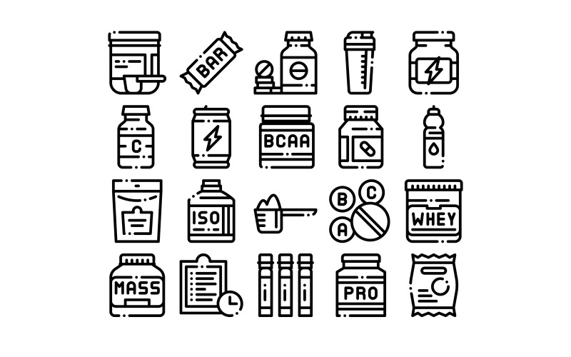 Sport Nutrition Cells Vector Thin Line Icons Set Icon Set