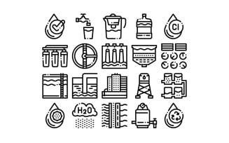 Water Treatment Items Vector Thin Line Set Icon