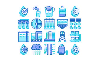 Water Treatment Items Vector Thin Line Set Icon