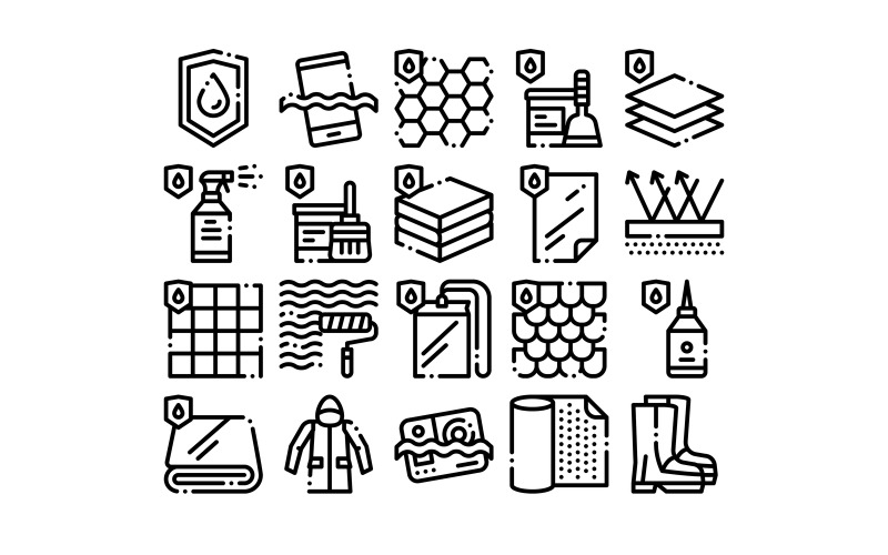 Waterproof Materials Vector Thin Line Set Icon Icon Set