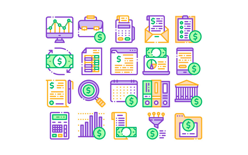 Financial Accounting Collection Vector Set Iconset Icon Set
