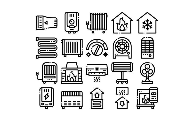 Heating And Cooling Collection Vector Set Icon Icon Set