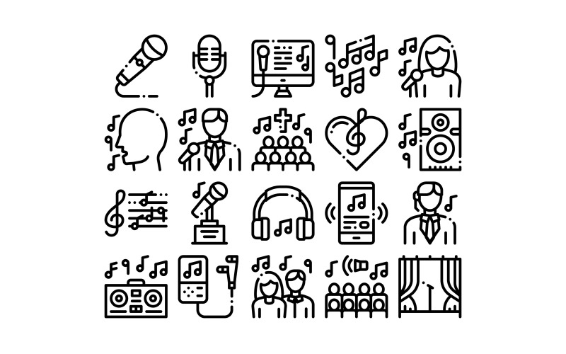 Singing Song Collection Elements Vector Set Iconset Icon Set