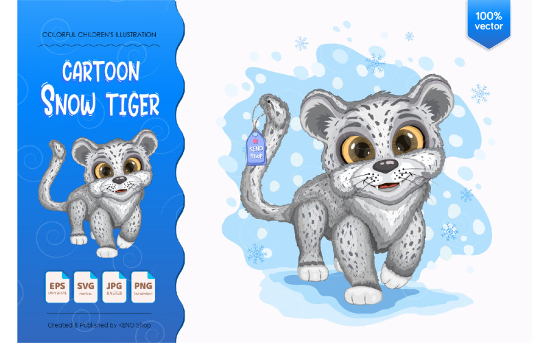 Cartoon Snow Tiger - Vector Image Vector Graphic