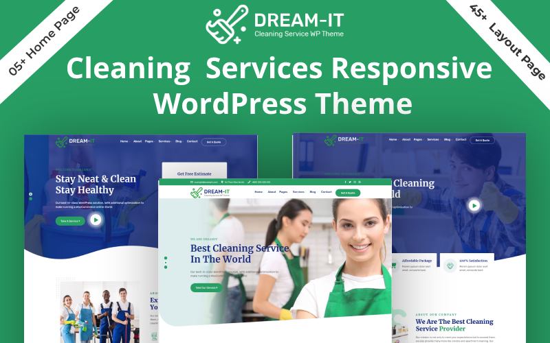 "DreamIT- Cleaning Service" Responsive WordPress thema №159347