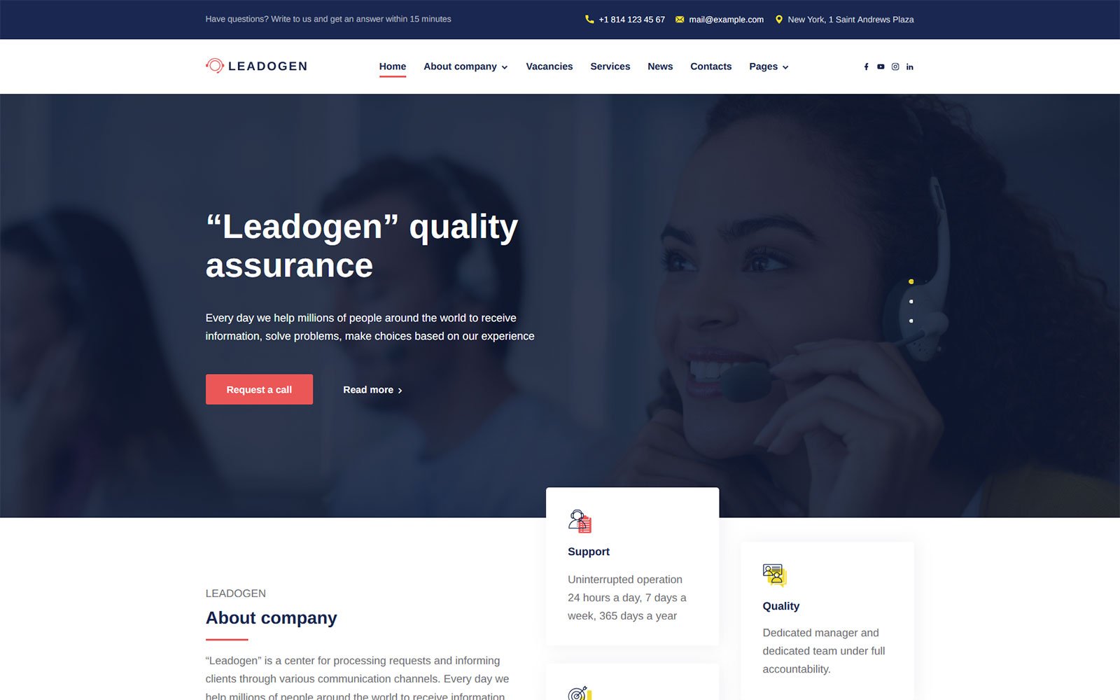 "Leadogen - Marketing, SEO and Call Center Lead Generation WordPress Theme" WordPress thema №159345